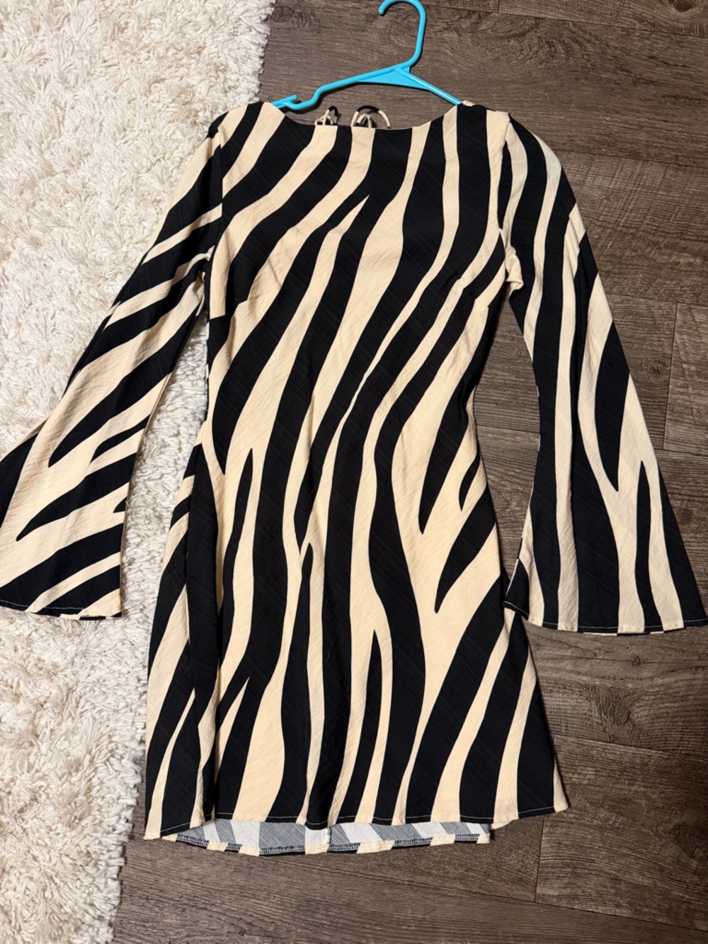 Zebra Print Long Sleeve Dress - Black & Cream